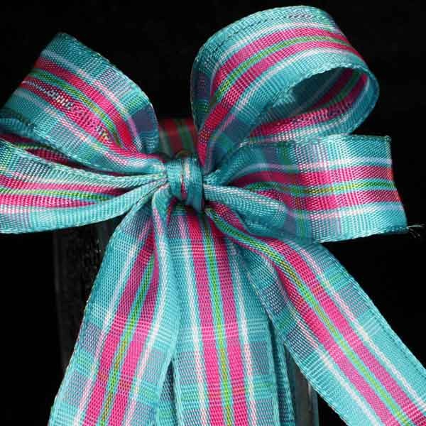 The Ribbon People Blue and Pink Woven Narrow Plaid Wired Craft Ribbon 0.5" x 44 Yards