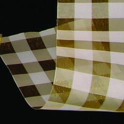 The Ribbon People Sheer Butterscotch Brown and White Gingham Organza Cut Edge Craft Ribbon 3" x 66 Yards