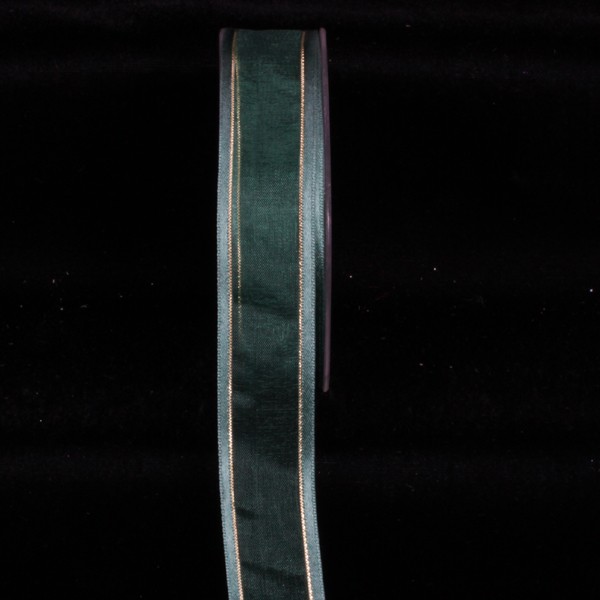 The Ribbon People Hunter Green and Gold Edged Craft Ribbon Trim with Gold Setting 1" x 60 Yards