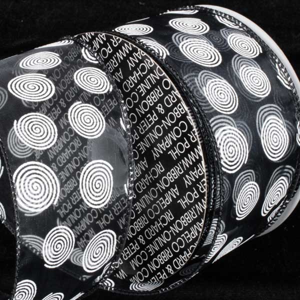 The Ribbon People Jet Black and White Sheer Wired Craft Ribbon 2.5" x 40 Yards