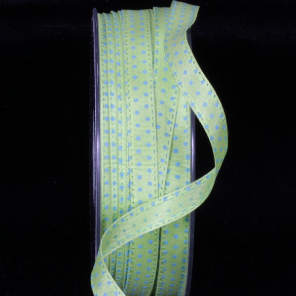 The Ribbon People Green and Blue Polka Dots Felicity Wired Craft Ribbon 0.25" x 55 Yards
