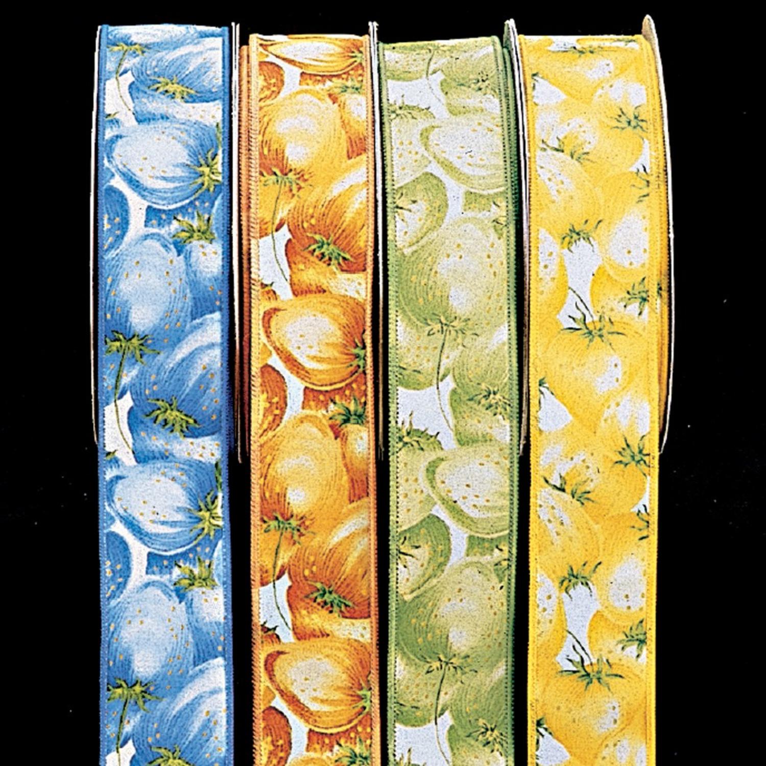 The Ribbon People Orange Tropical Fruit Print Cotton Wired Edge Craft Ribbon 1.5" x 22 Yards