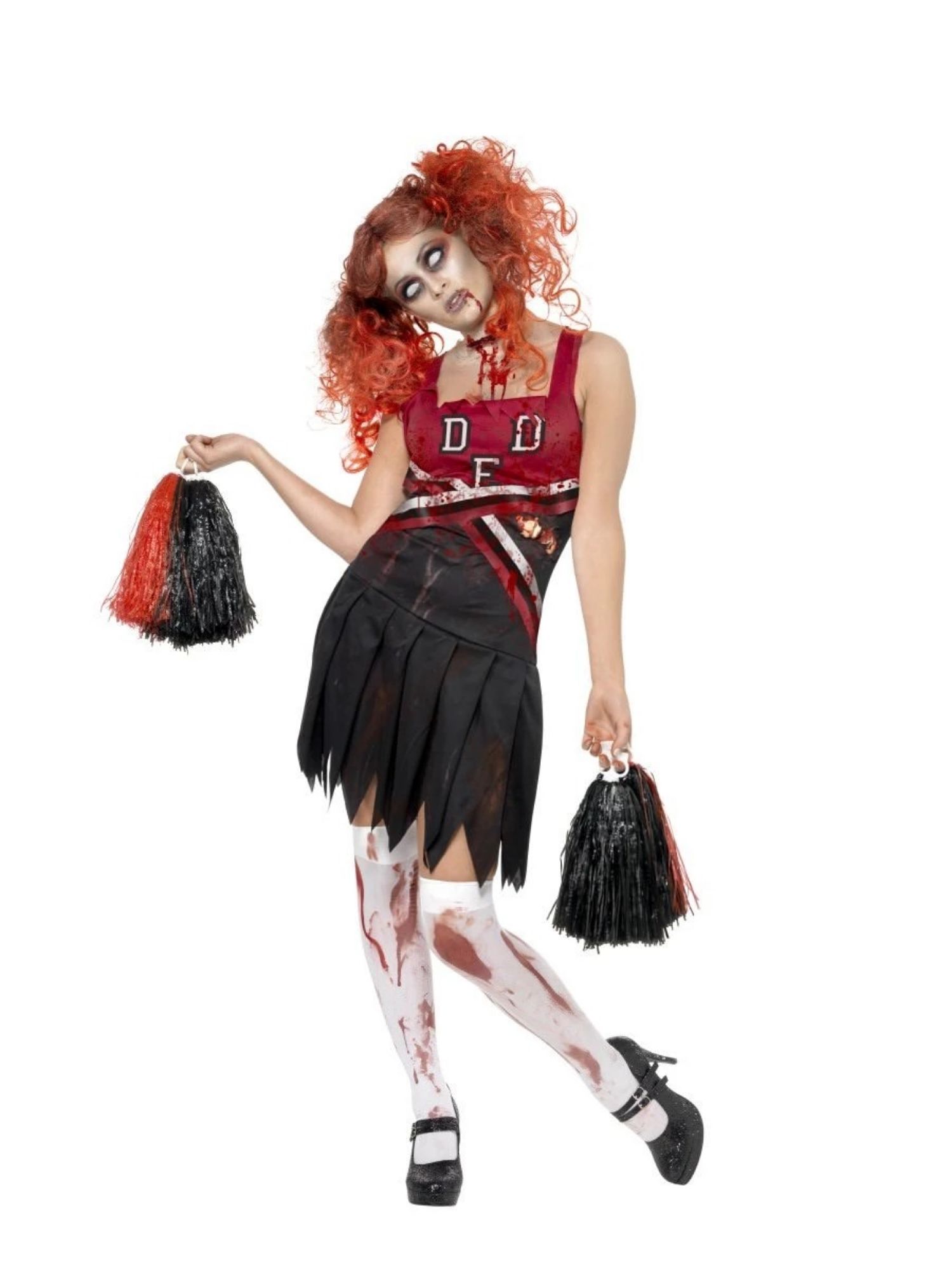 Smiffys 49" Red and Black High School Horror Cheerleader Women Adult Halloween Costume - Medium