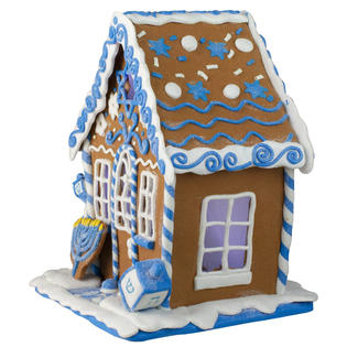 Kurt S Adler 8 White And Blue Festive Hanukkah Gingerbread Led House Tabletop Decor