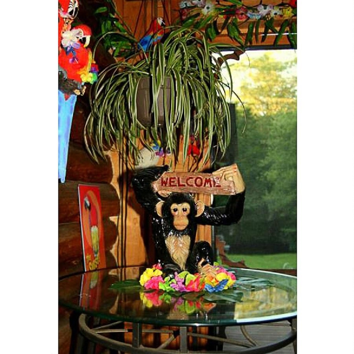 Outdoor Living and Style 12.5" Monkey Holding "Welcome" Sign Jungle Outdoor Garden Statue