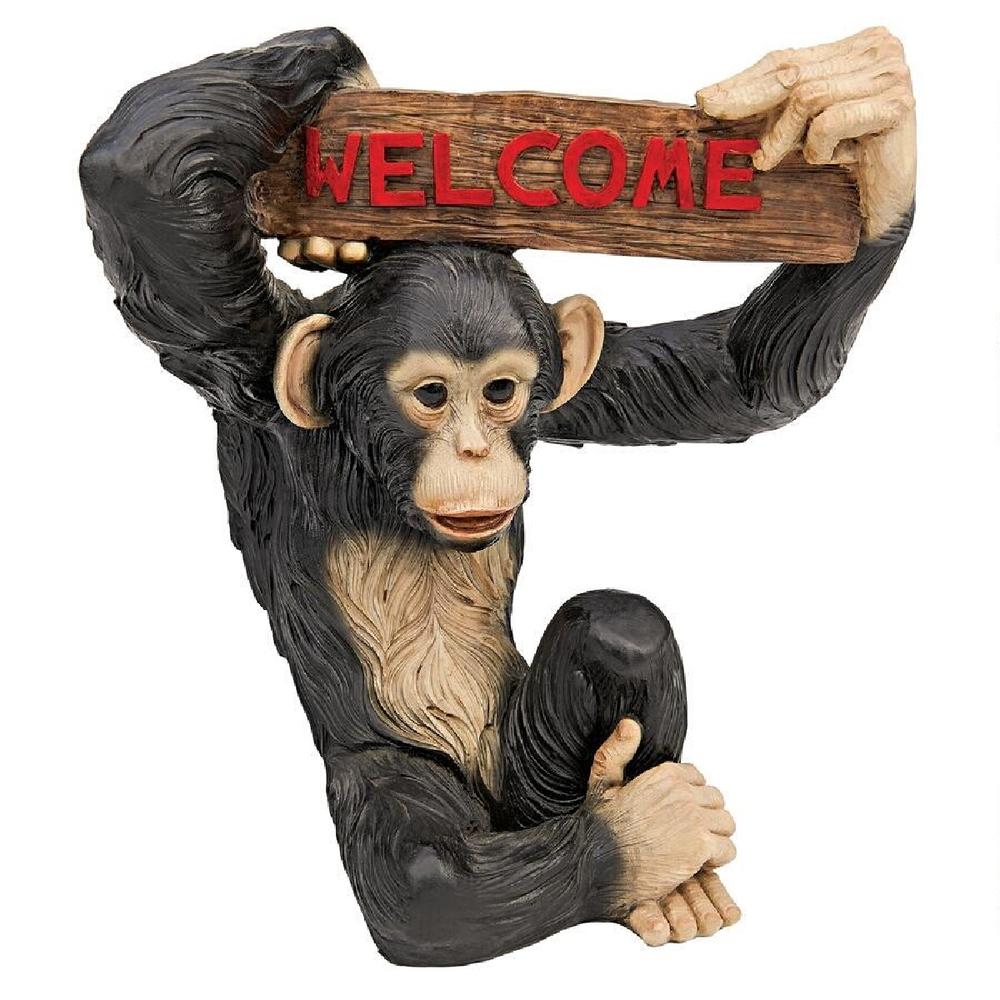 Outdoor Living and Style 12.5" Monkey Holding "Welcome" Sign Jungle Outdoor Garden Statue