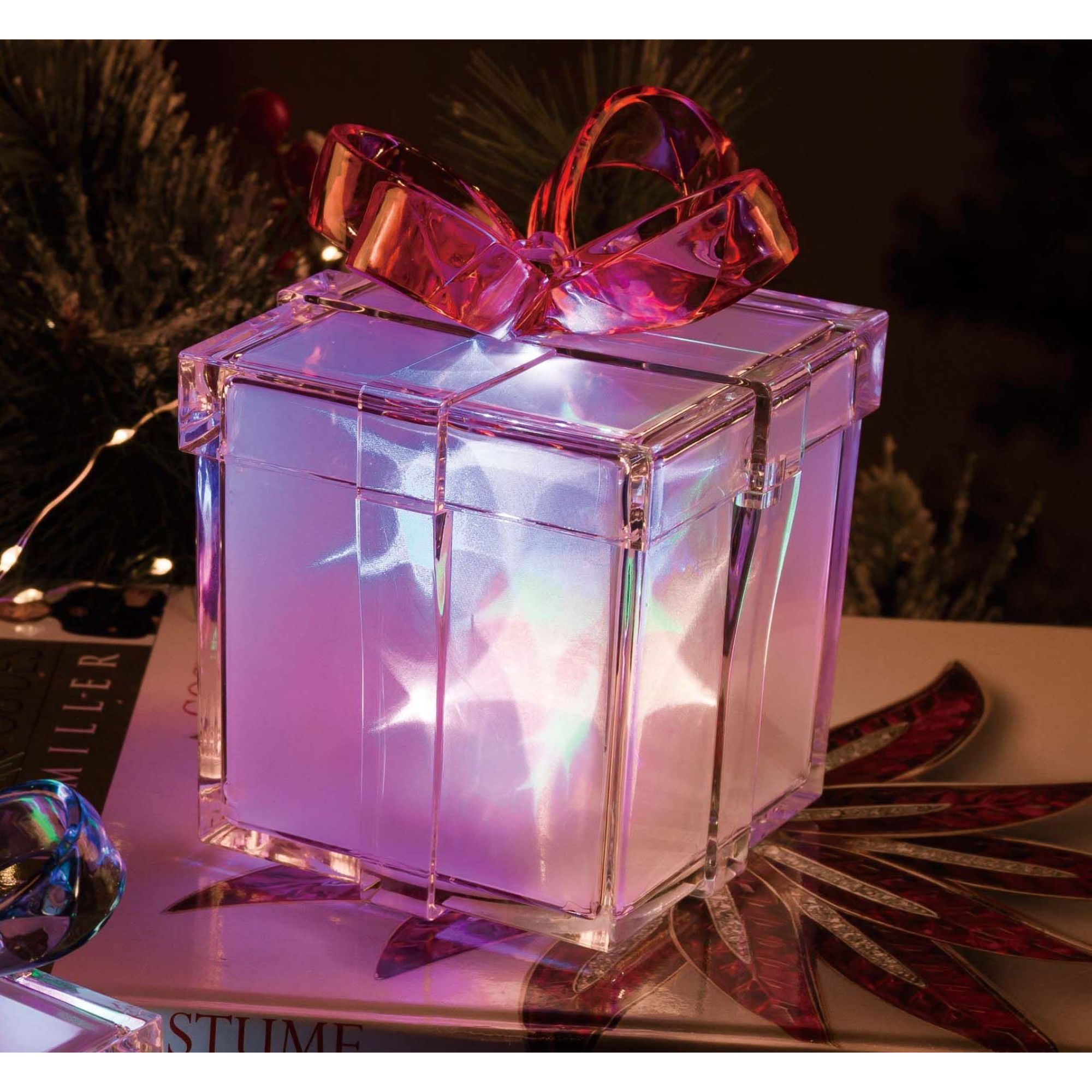 Icy Giftware 8" Vibrantly Colored Contemporary Glass LED Lighted Star Gift Box Tabletop Decor