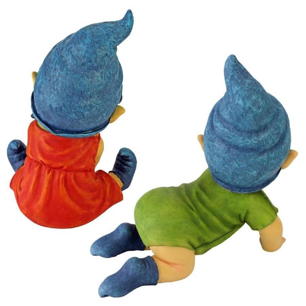 Outdoor Living and Style Set of 2 Archibald and Blaze the Baby Gnome Outdoor Garden Statue 11"