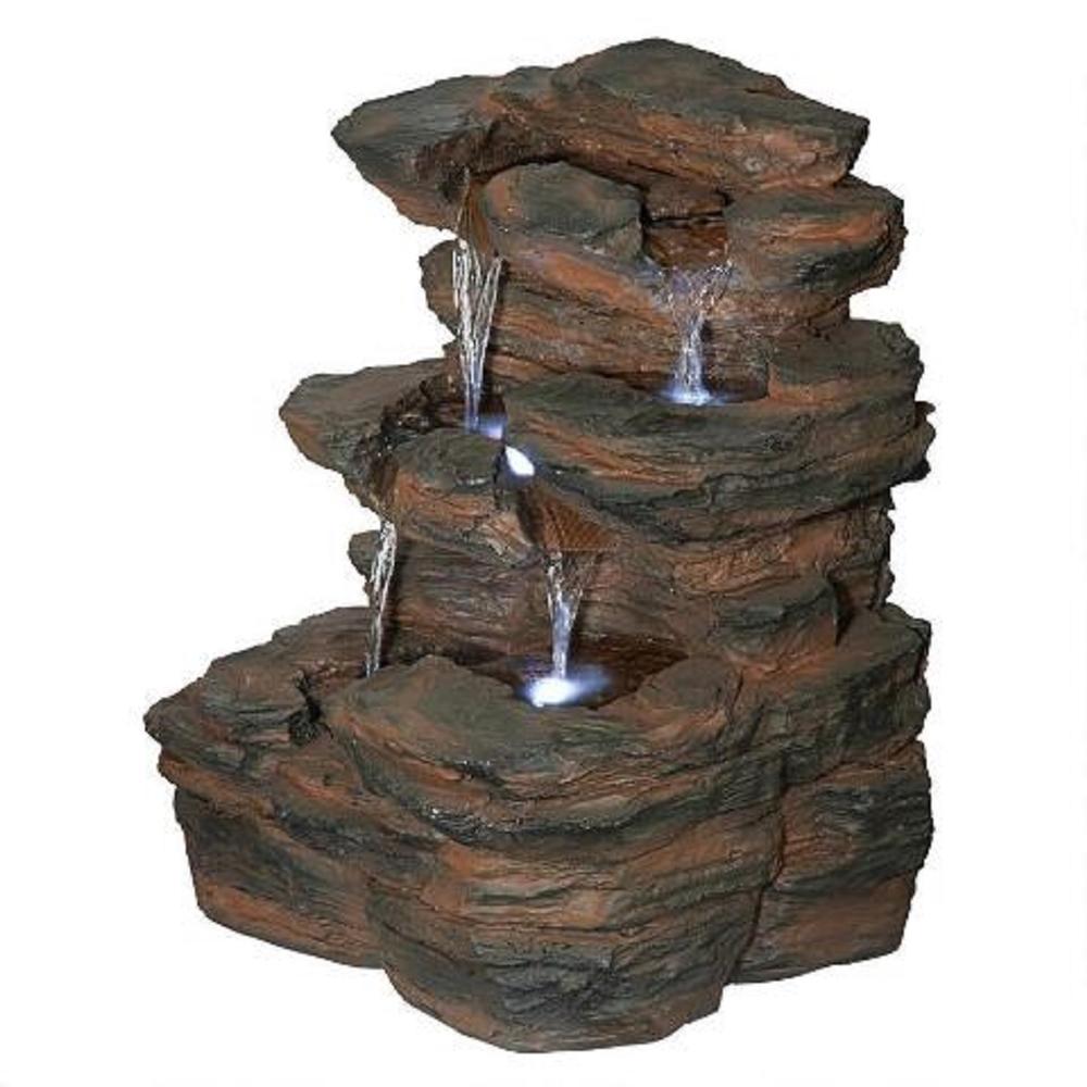Outdoor Living and Style Ramrod Bluffs Cascading Waterfall Illuminated Tabletop Fountain - 19"