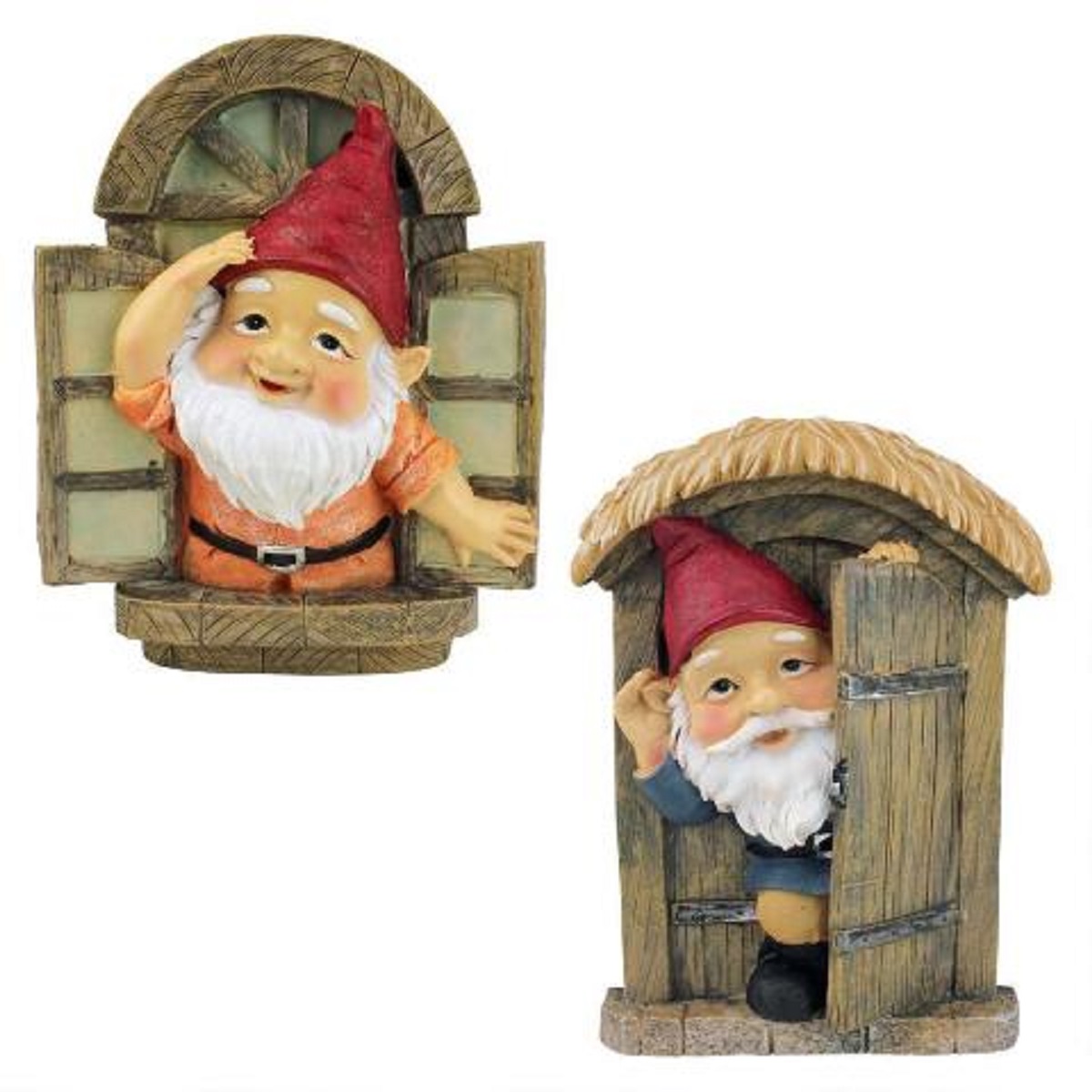 Outdoor Living and Style Set Of 2 Knothole Gnomes Hand Painted Outdoor Garden Tree Sculpture 9"