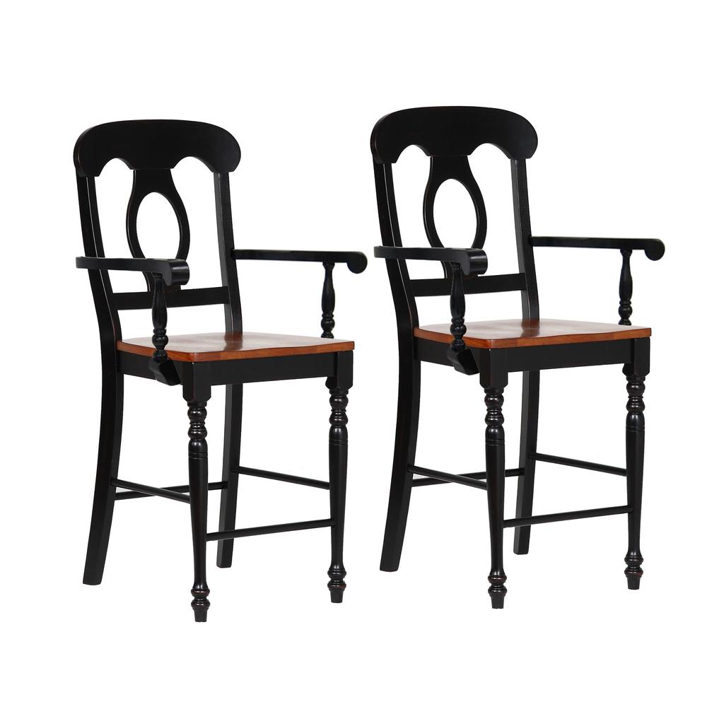 The Hamptons Collection Set of 2 Antique Black and Cherry Brown Napoleon Style Counter Height Barstool, 43”
