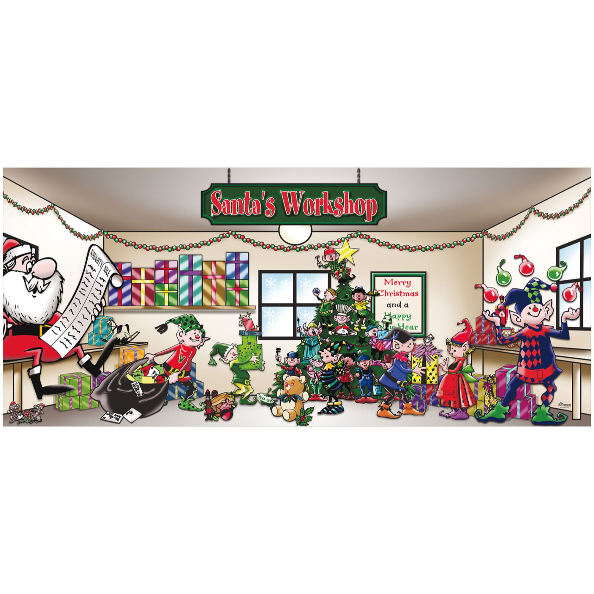 Showdown Displays 7 X 16 Red And Green Santa S Workshop