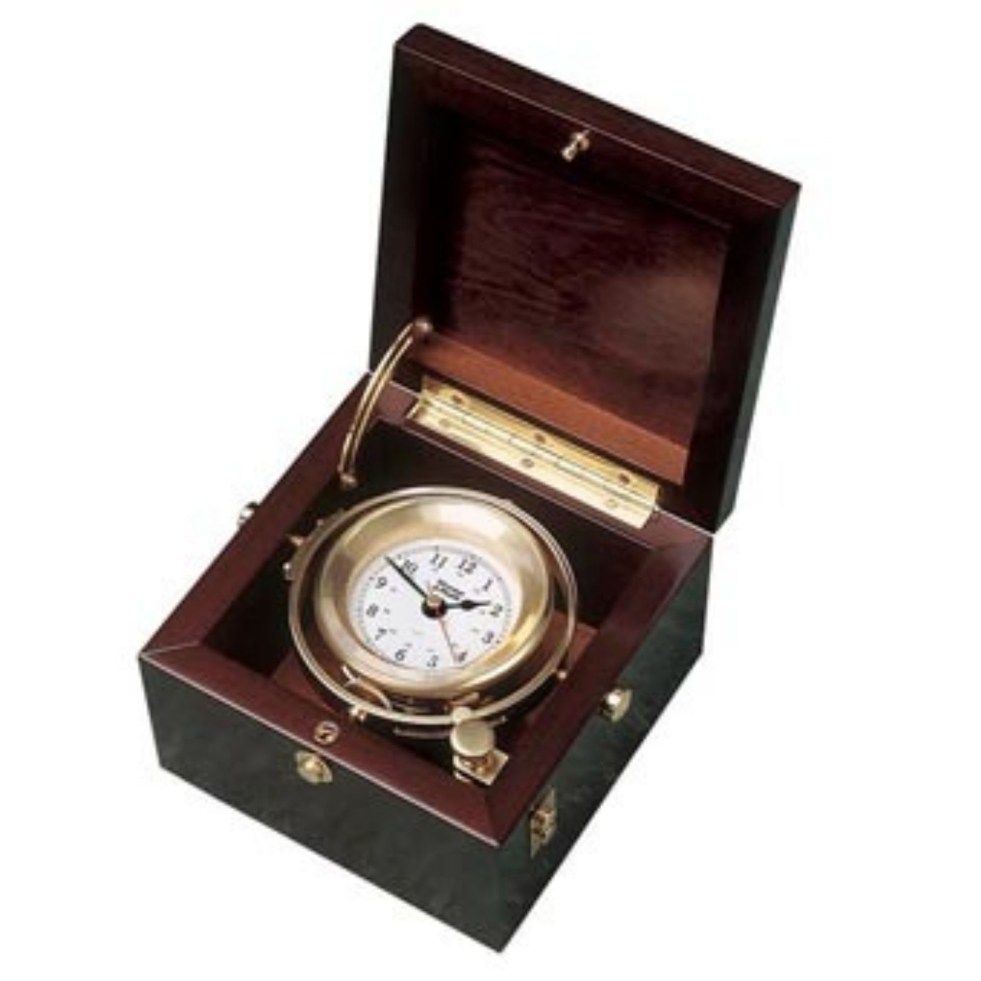 Outdoor Living and Style 8" Brown and Gold Gimbal Quartz Clock with Mahogany Finish Box