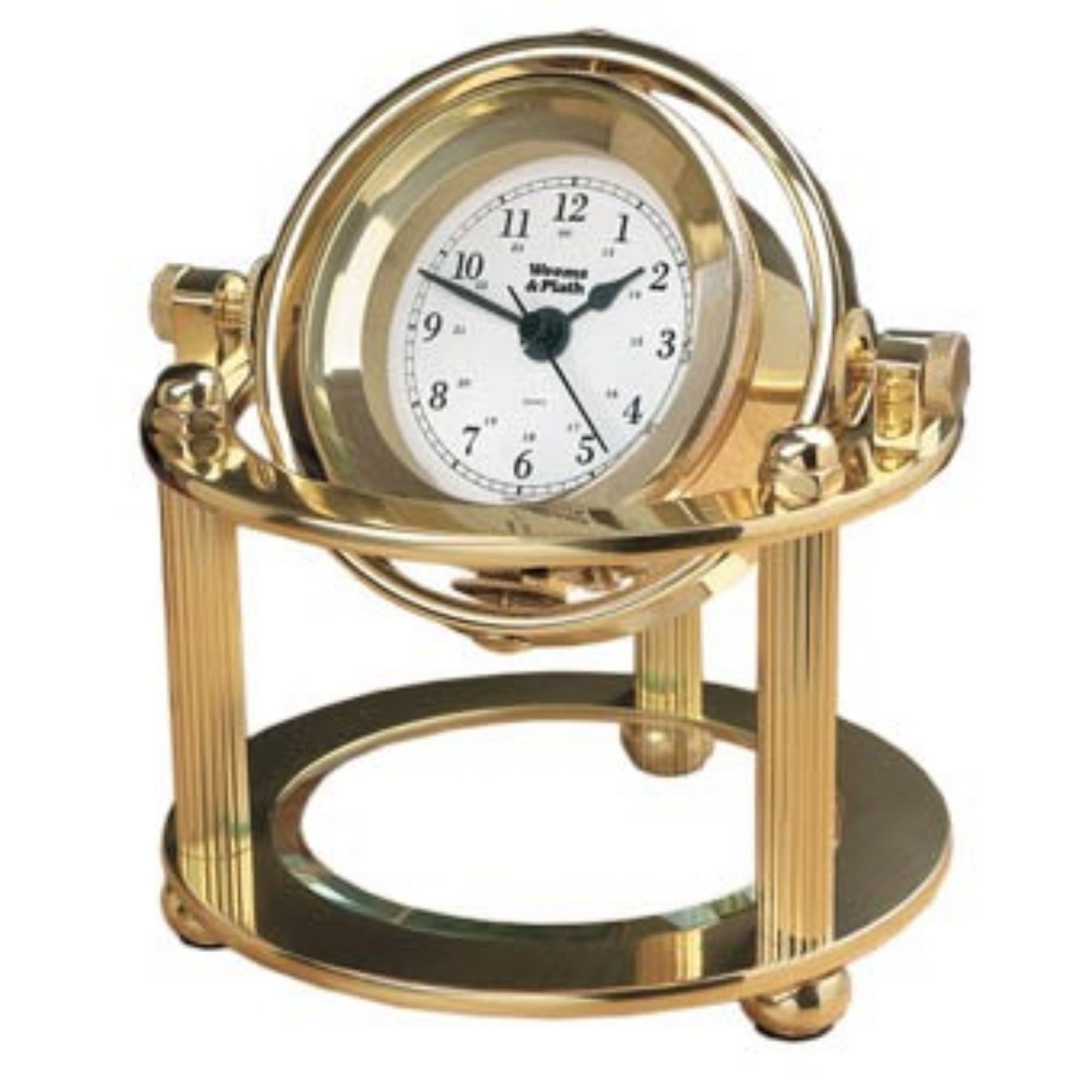 Outdoor Living and Style 8" Gold and White Gimbals Glass Crystal Desk Clock