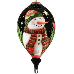 Cc Christmas Decor 6 Black And Green Happy Holidays Snowman Hand Painted Mouth Blown Glass Hanging Christmas Ornament