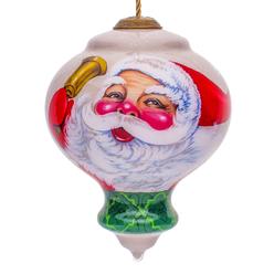CC Christmas Decor 5” Beige and White Winter Wonderland Santa Hand Painted Mouth Blown Glass Hanging Christmas Ornament