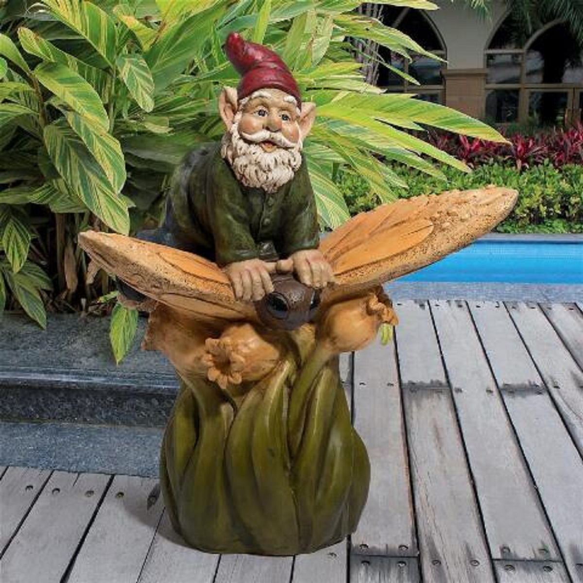 Outdoor Living and Style 19.5" Gnome Riding Butterfly Hand Painted Outdoor Garden Statue
