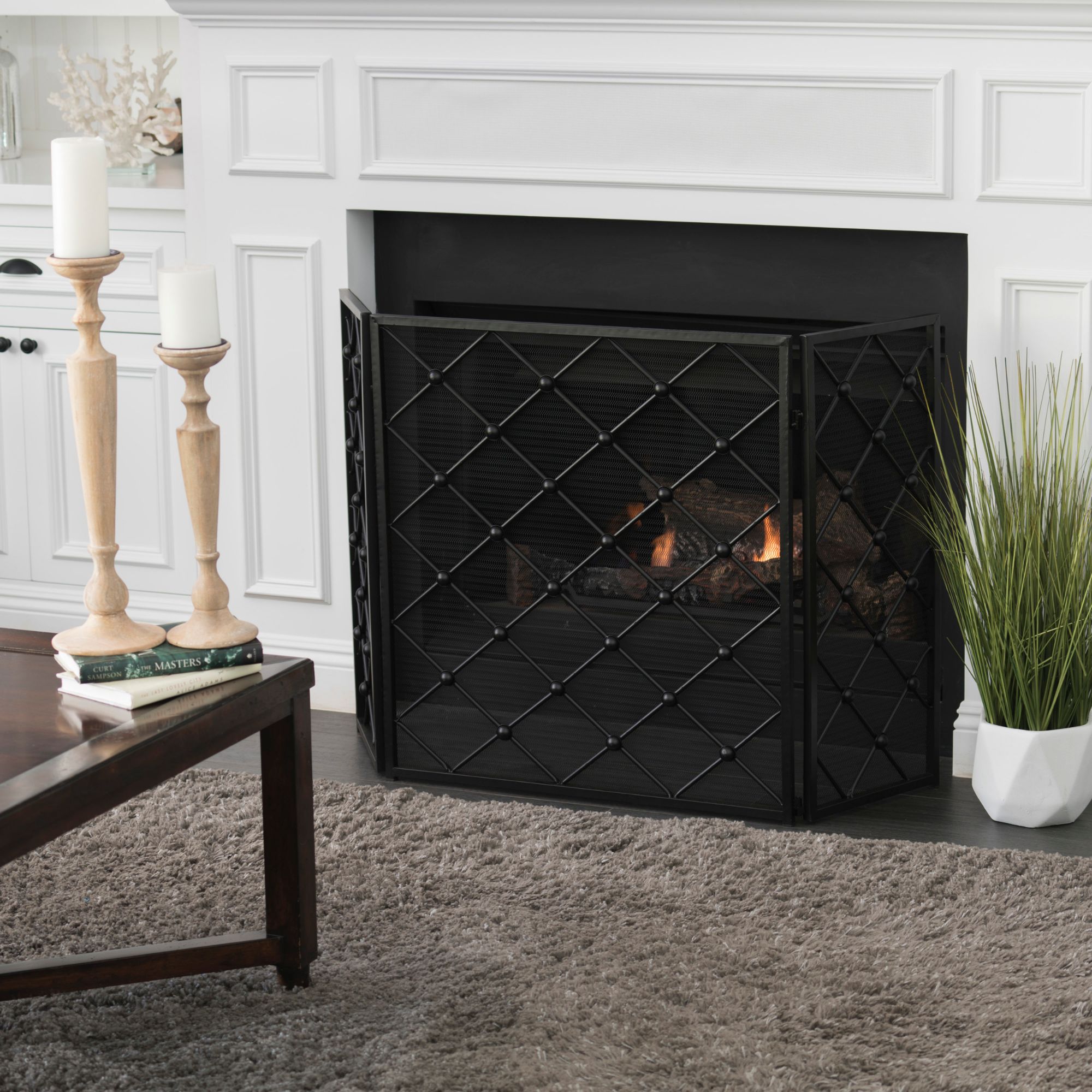 Contemporary Home Living 31" Black Contemporary Solid 3 Paneled Fireplace Screen