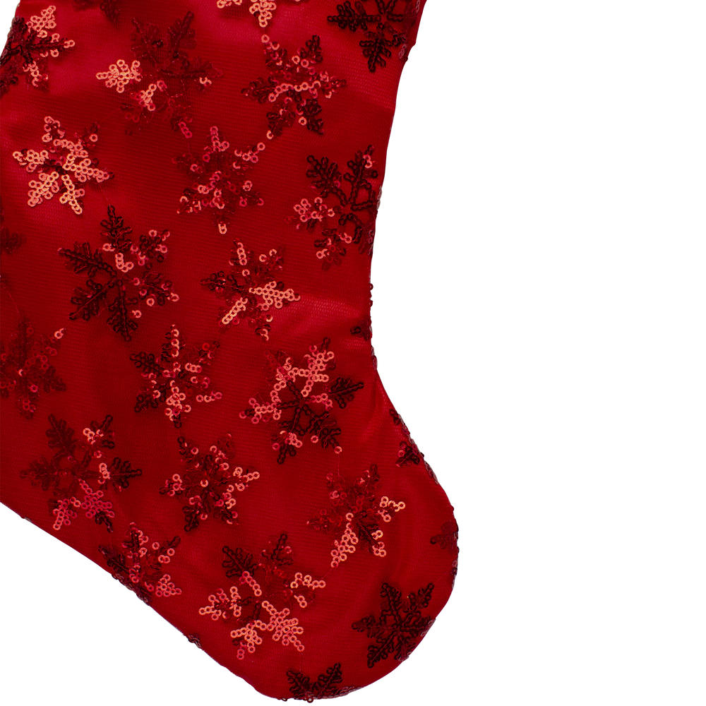 Northlight 20.5" Red and White Sequin Snowflake Christmas Stocking