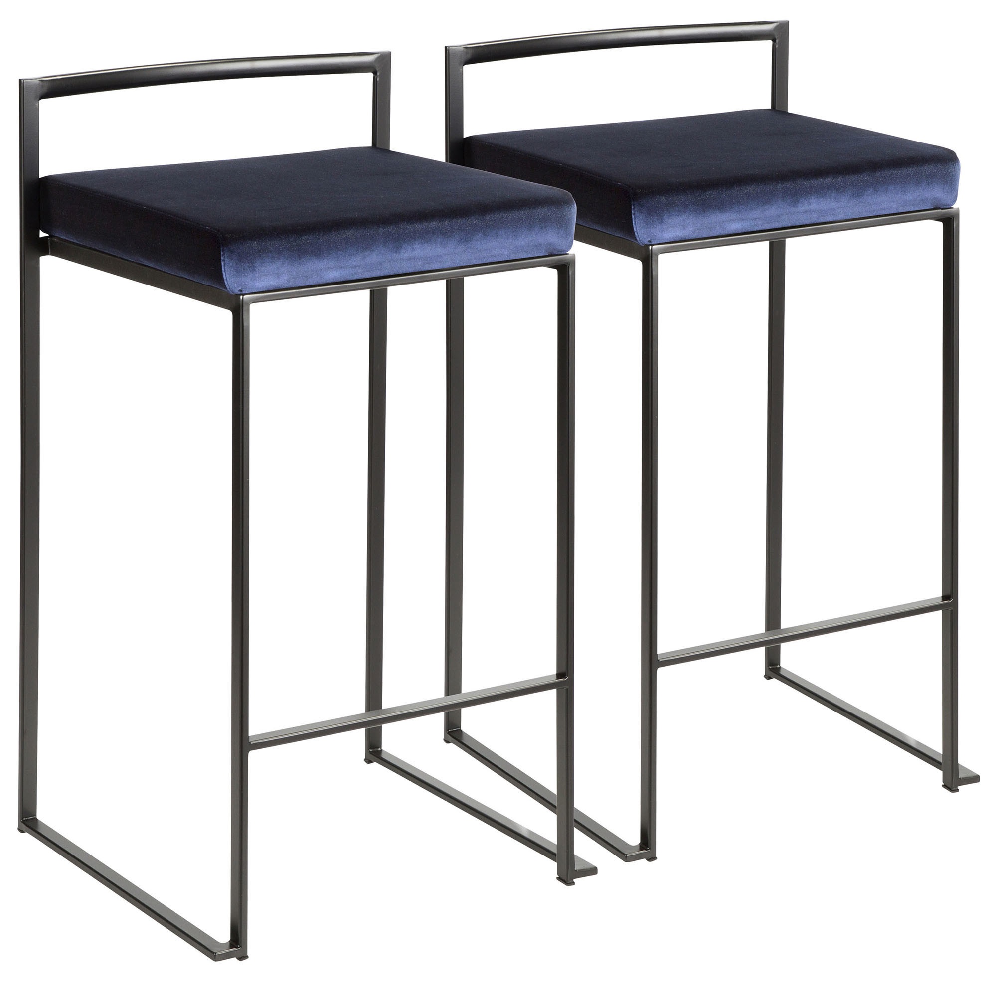 Contemporary Home Living Set Of 2 Black And Blue Contemporary Barstools 31