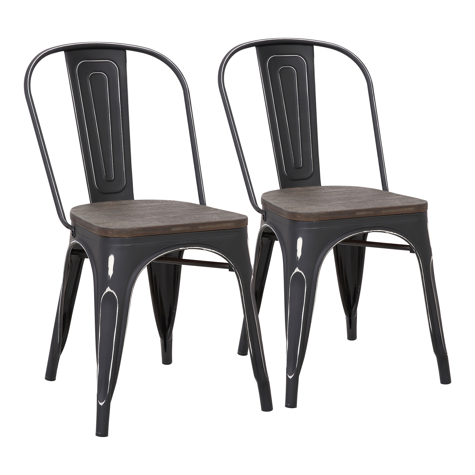 Contemporary Home Living Set of 2 Espresso Wood-Pressed Seat with Vintage Black Metal Dining Chair 32.5"
