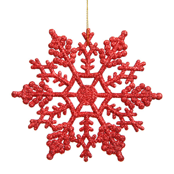 Northlight Club Pack of 24 Red Glitter Shatterproof Snowflake Christmas Ornaments 4"