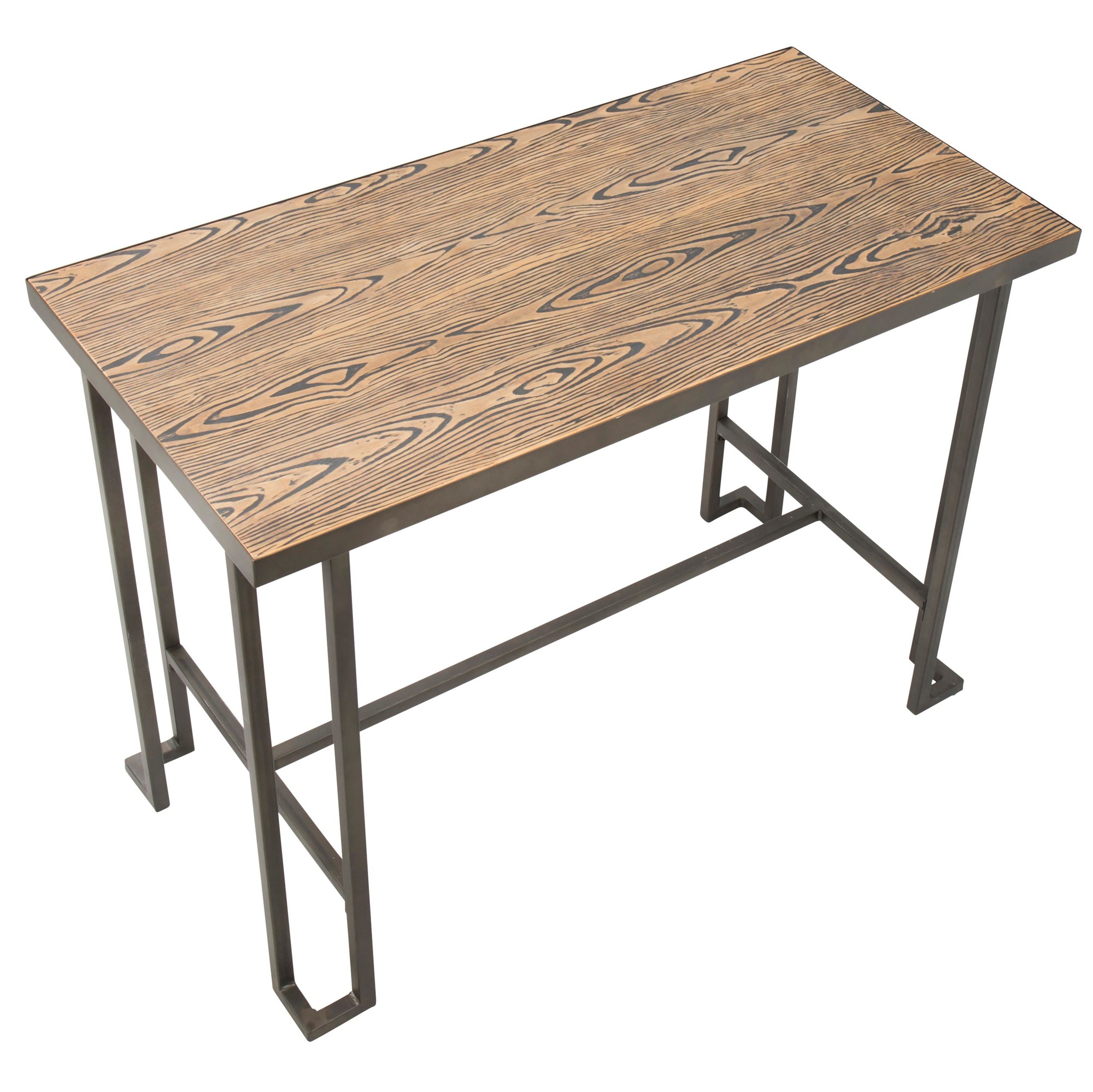 Contemporary Home Living 48” Brown Bamboo Counter Table with Antique Metal Base