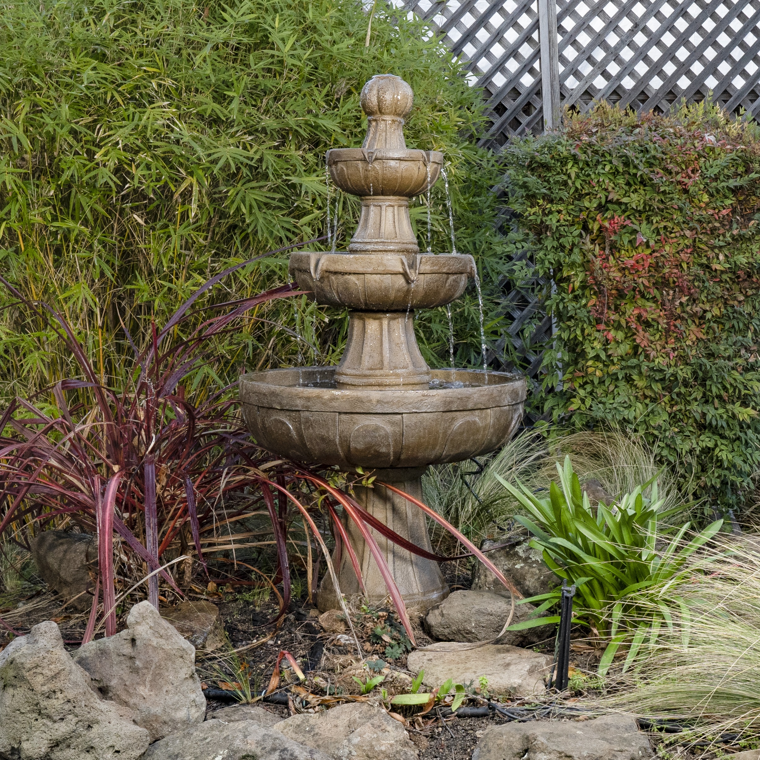 CC Outdoor Living 45" 3-Tier Outdoor Garden Resin and Stone Water Fountain