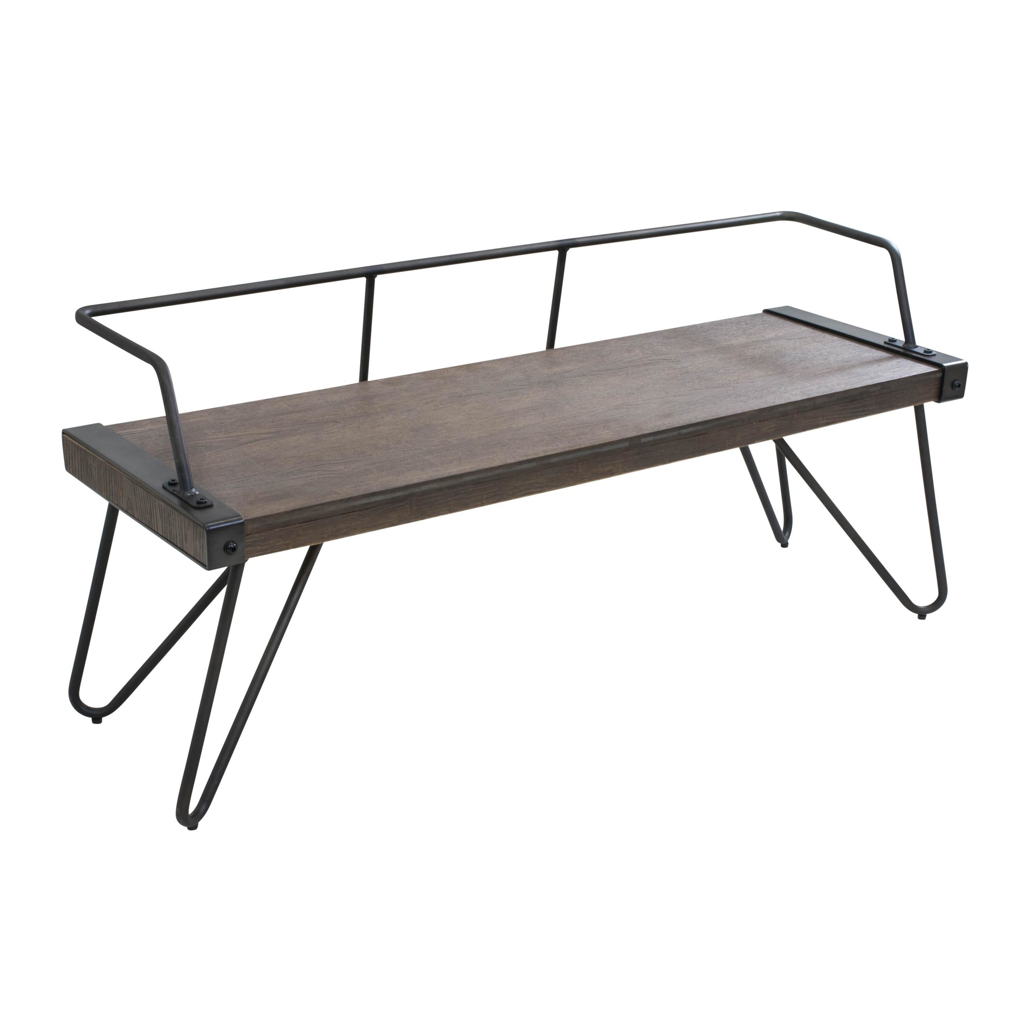 Contemporary Home Living 51.25” Dark Walnut Brown and Vintage Black Wooden Bench
