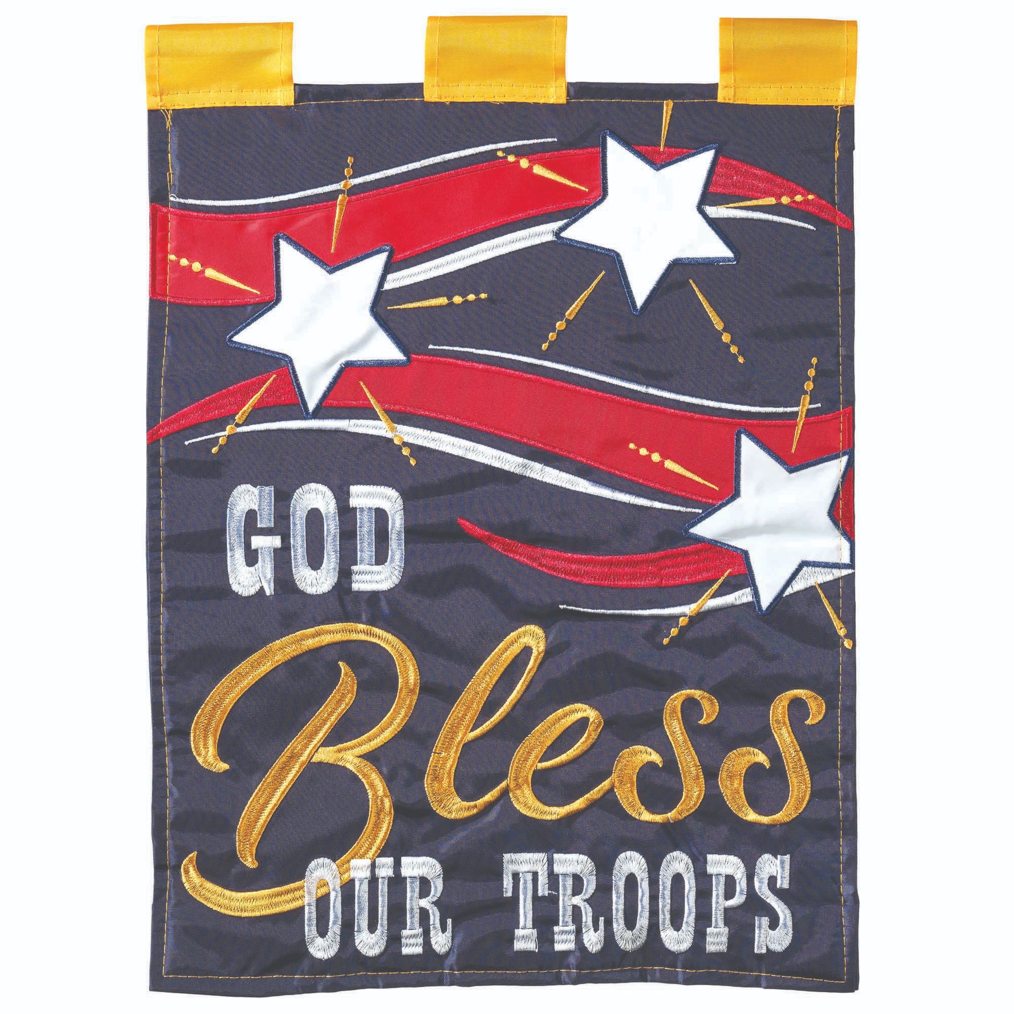 Contemporary Home Living Blue and Red "GOD Bless OUR TROOPS" Printed Garden Flag 18" x 13"