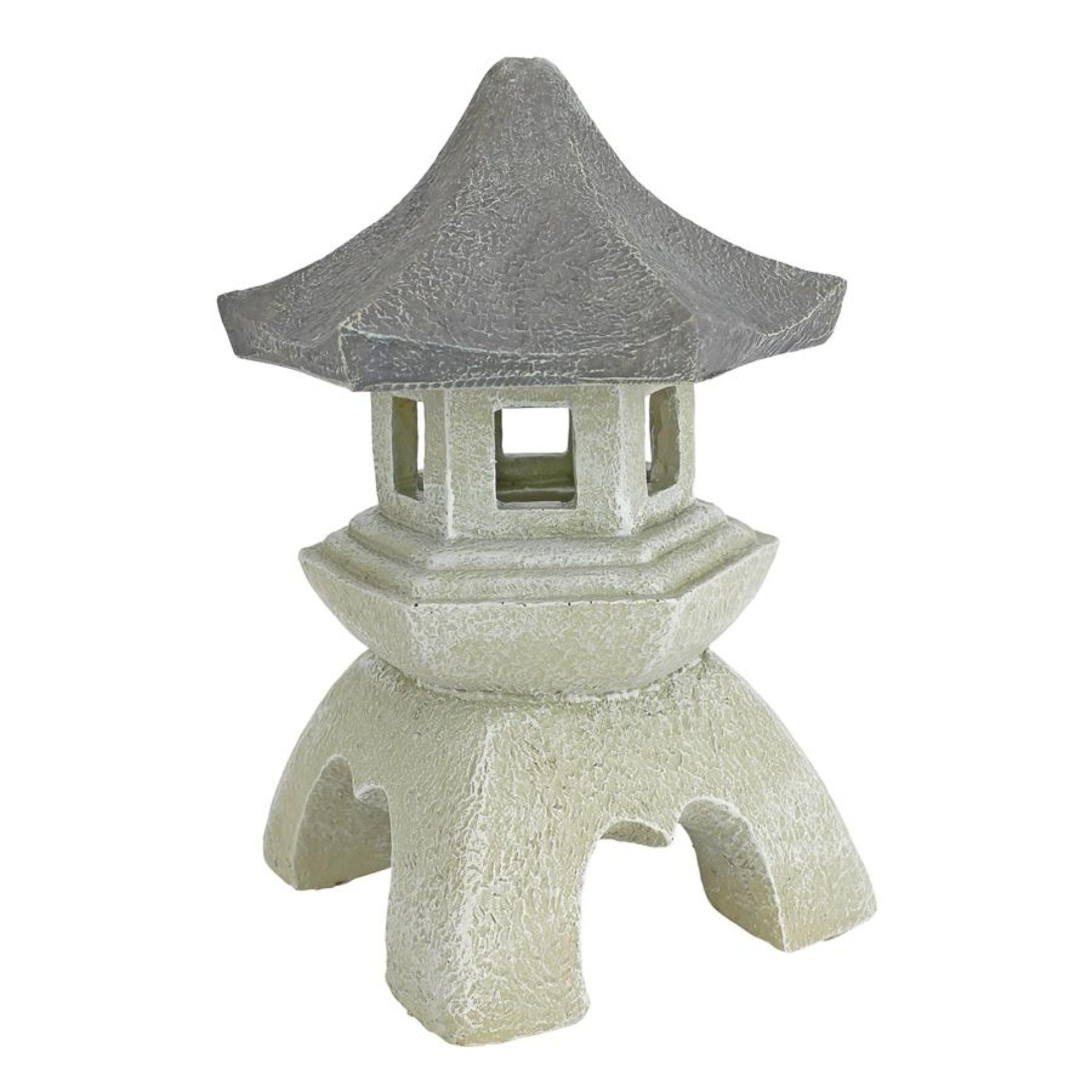 Outdoor Living and Style 10.5" Gray and White Oriental Pagoda Lantern Sculpture