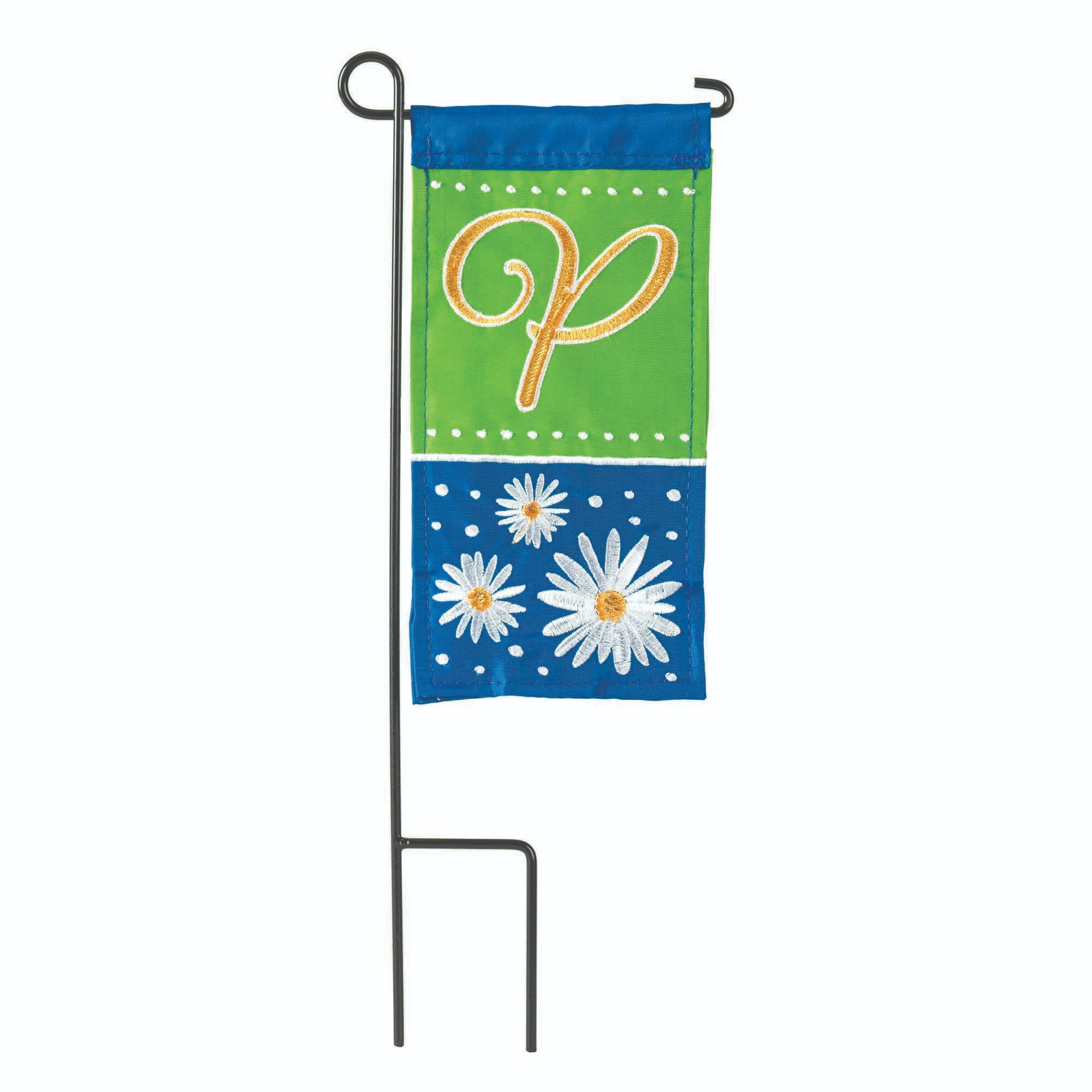 Contemporary Home Living Green and Blue Double Applique Daisy Monogram P Outdoor Garden Flag 8.5" x 4"