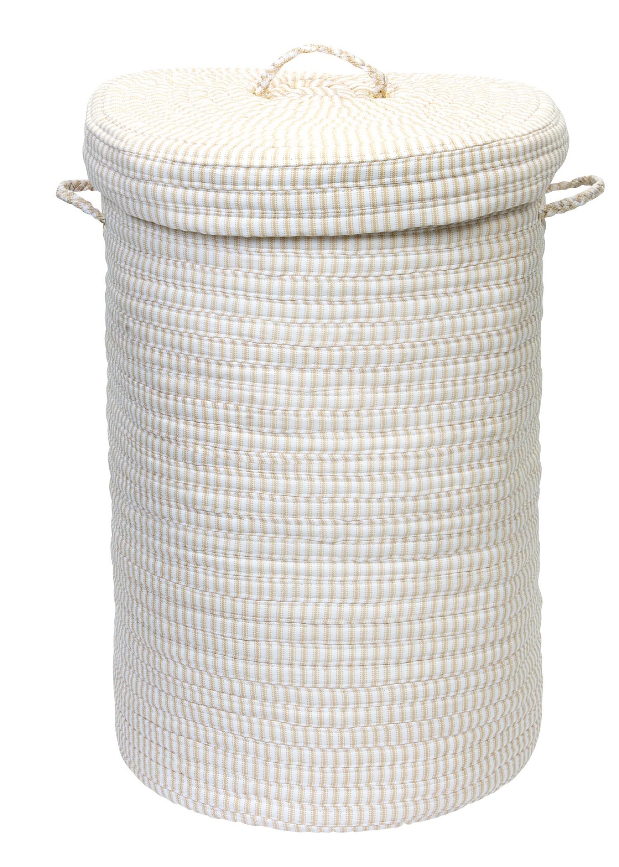 Colonial Mills 24" Beige and White Handmade Braided Hamper With Lid