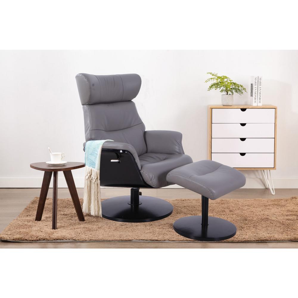 Contemporary Home Living 44" Gray and Black Sennet Recliner Chair with Ottoman