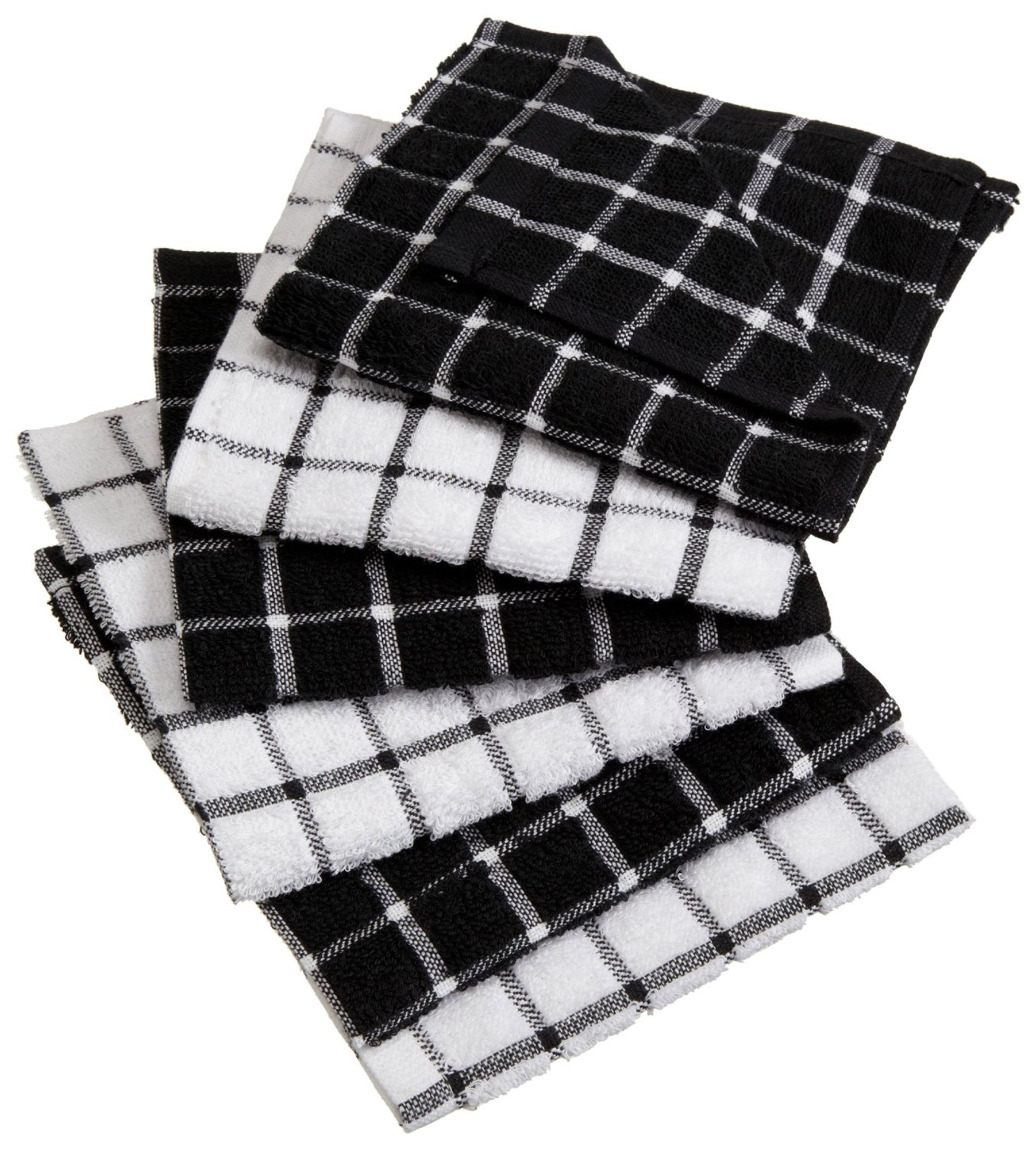 Contemporary Home Living Set of 6 Black and White Square Absorbent Dishcloth 12"