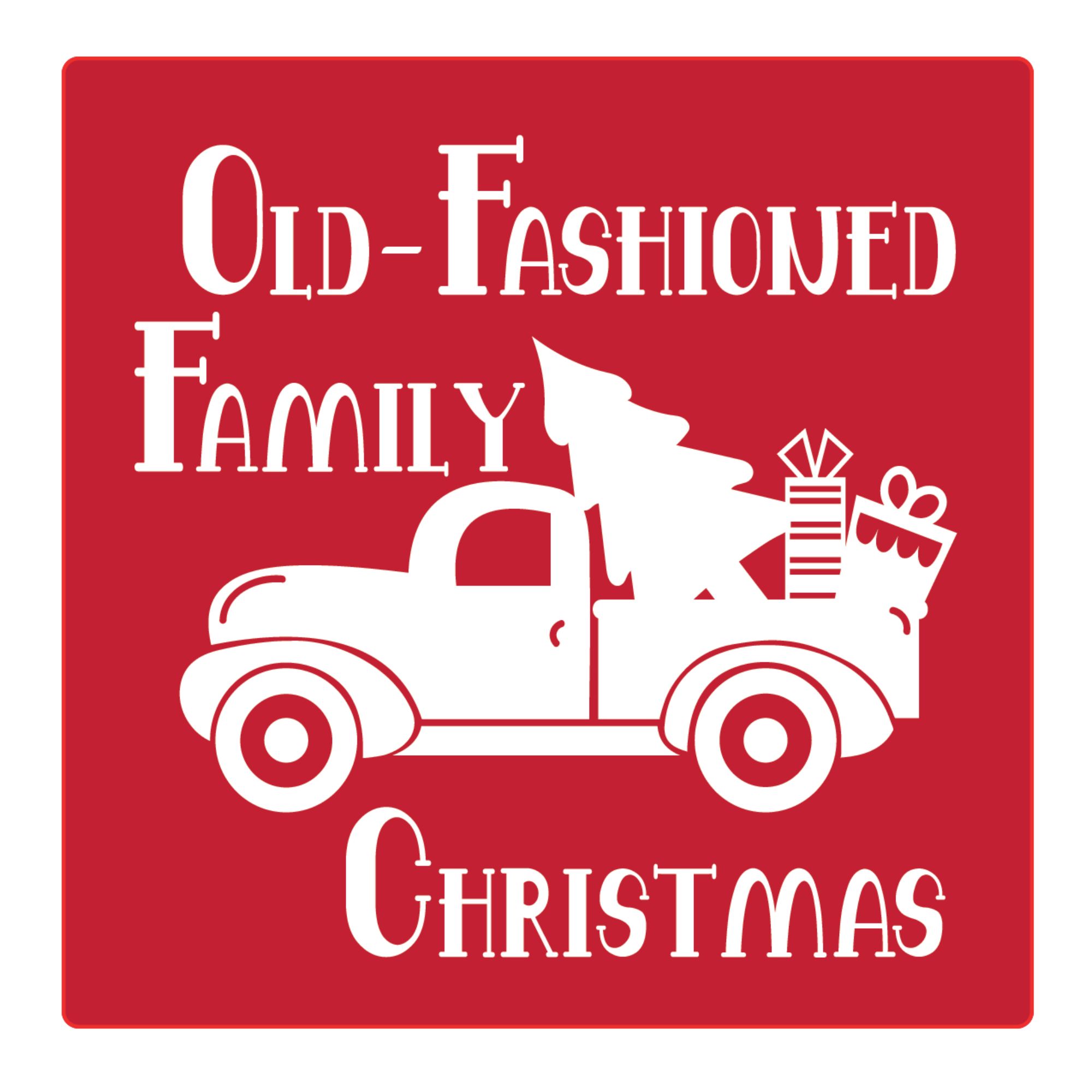 Christmas by Krebs Set of 4 Red and White "OLD FASHIONED FAMILY CHRISTMAS" Square Coasters 4"
