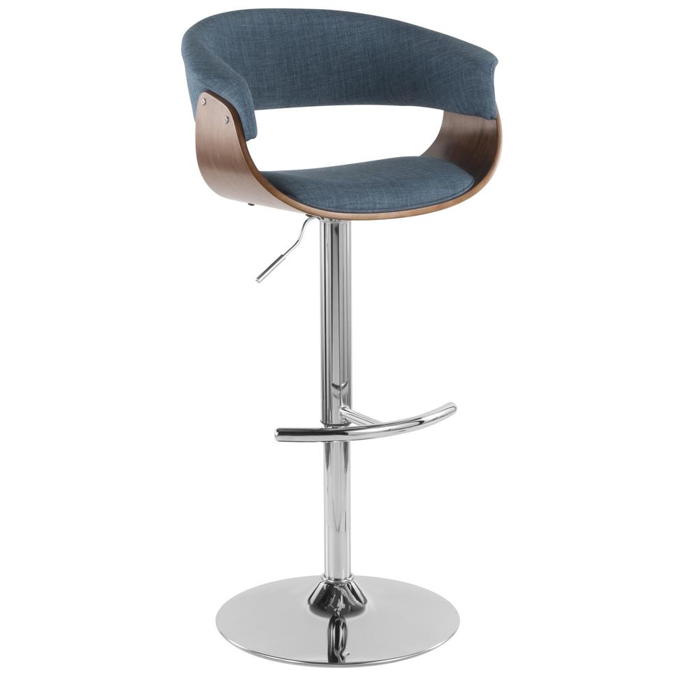 Contemporary Home Living 44.50"Vintage Mod Mid-Century Modern Adjustable Barstool with Swivel in Walnut and Blue Fabric by LumiSou
