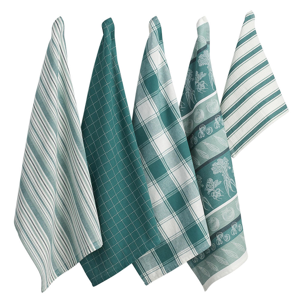 Contemporary Home Living Set of 5 Green Rectangular Dish Towel 28"