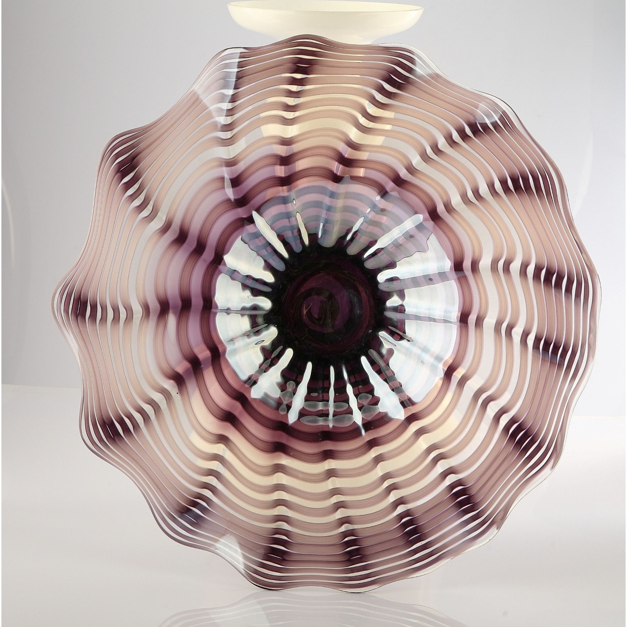 CC Home Furnishings 23.5" Purple and Rose Swirled with Glass Plate