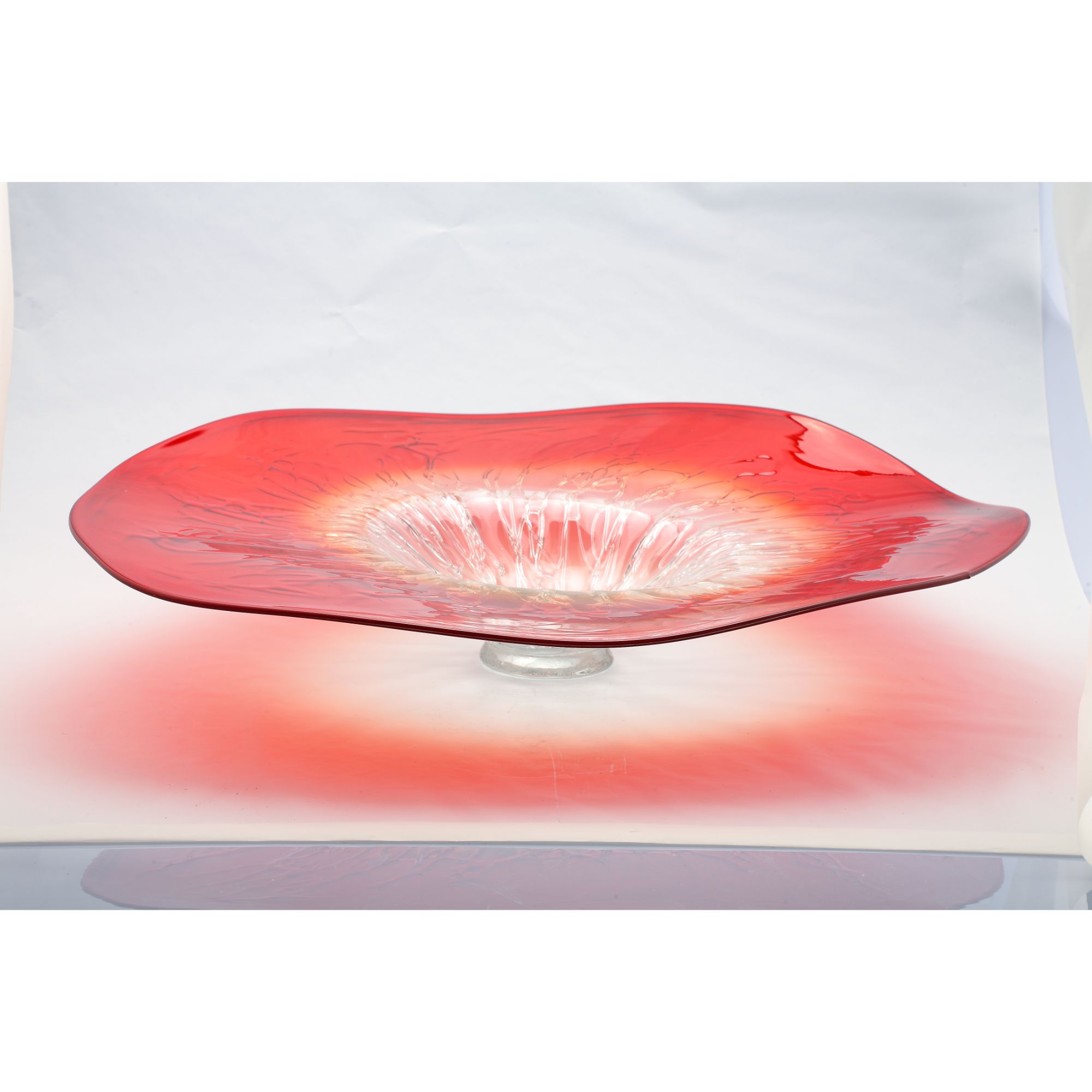 CC Home Furnishings 25.5" Vibrant Red and Orange Hand Blown Glass Plate