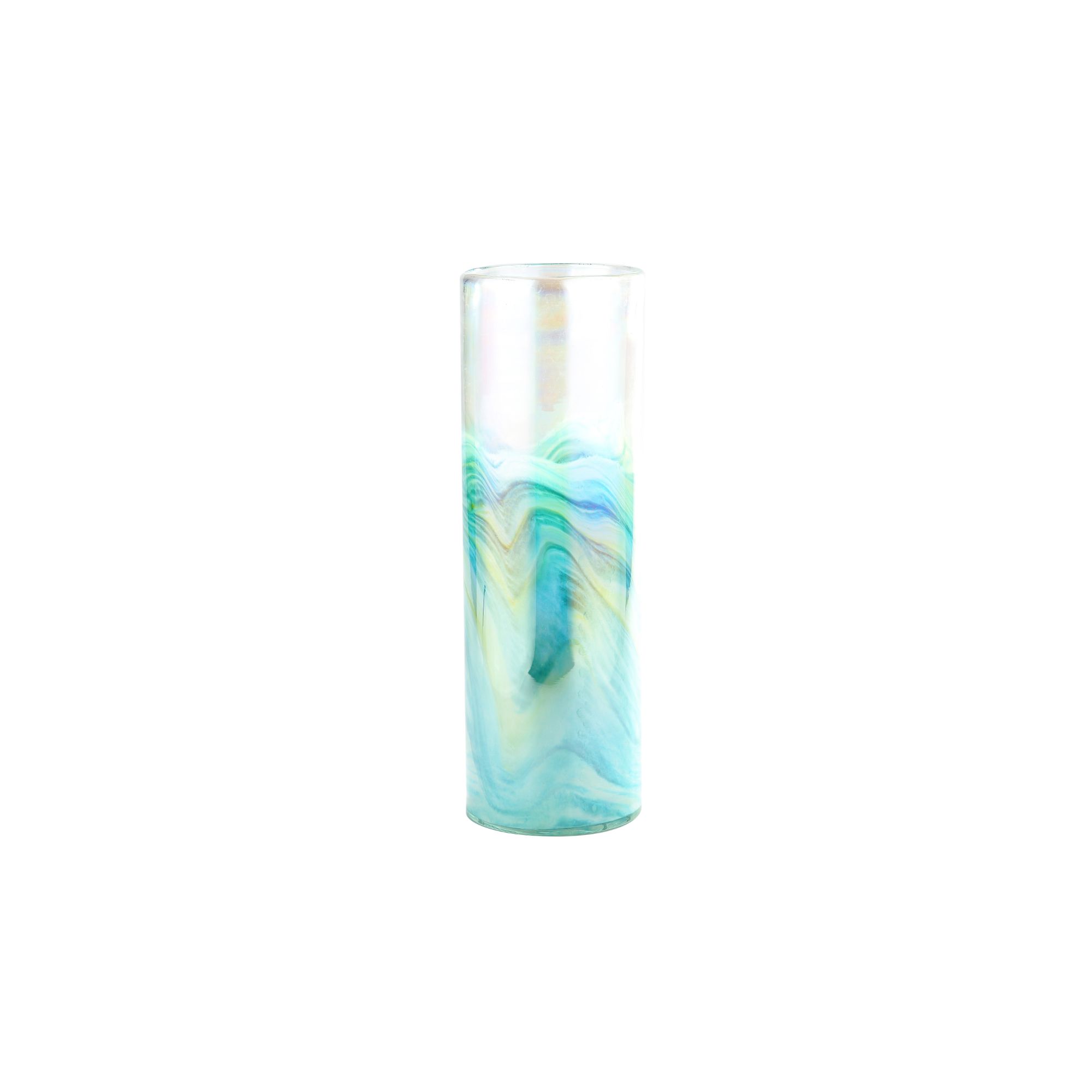 CC Home Furnishings 15.5" Blue Abstract Design Cylindrical Glass Vase
