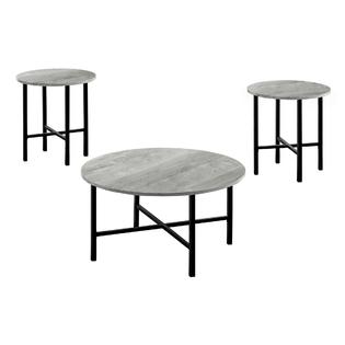 Contemporary Home Living Set Of 3 Gray Reclaimed Wood With Black Cross Metal Base Round Coffee Table And End Tables 35 5