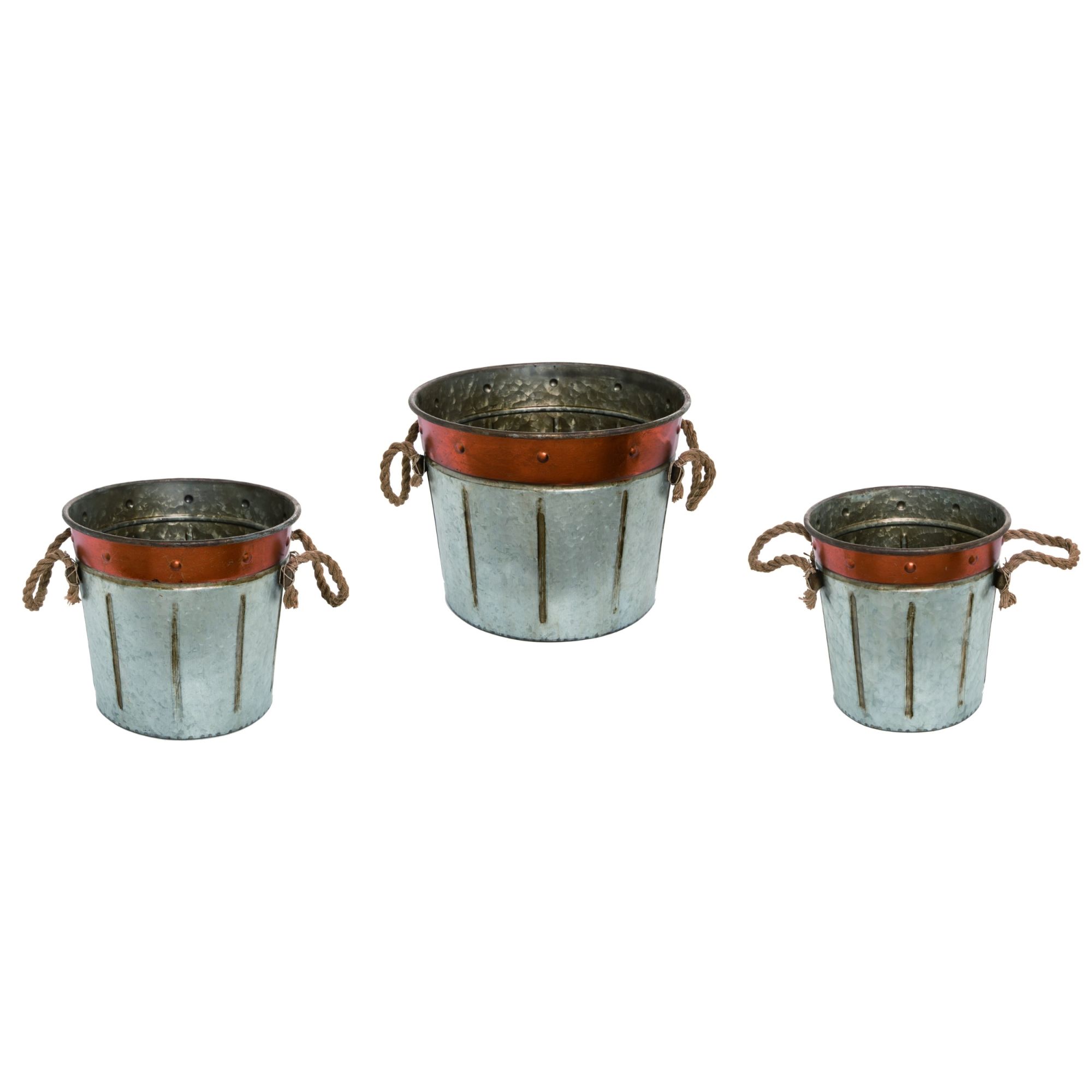 Contemporary Home Living Set of 3 Rustic Galvanized Buckets Thanksgiving Decorations 15"