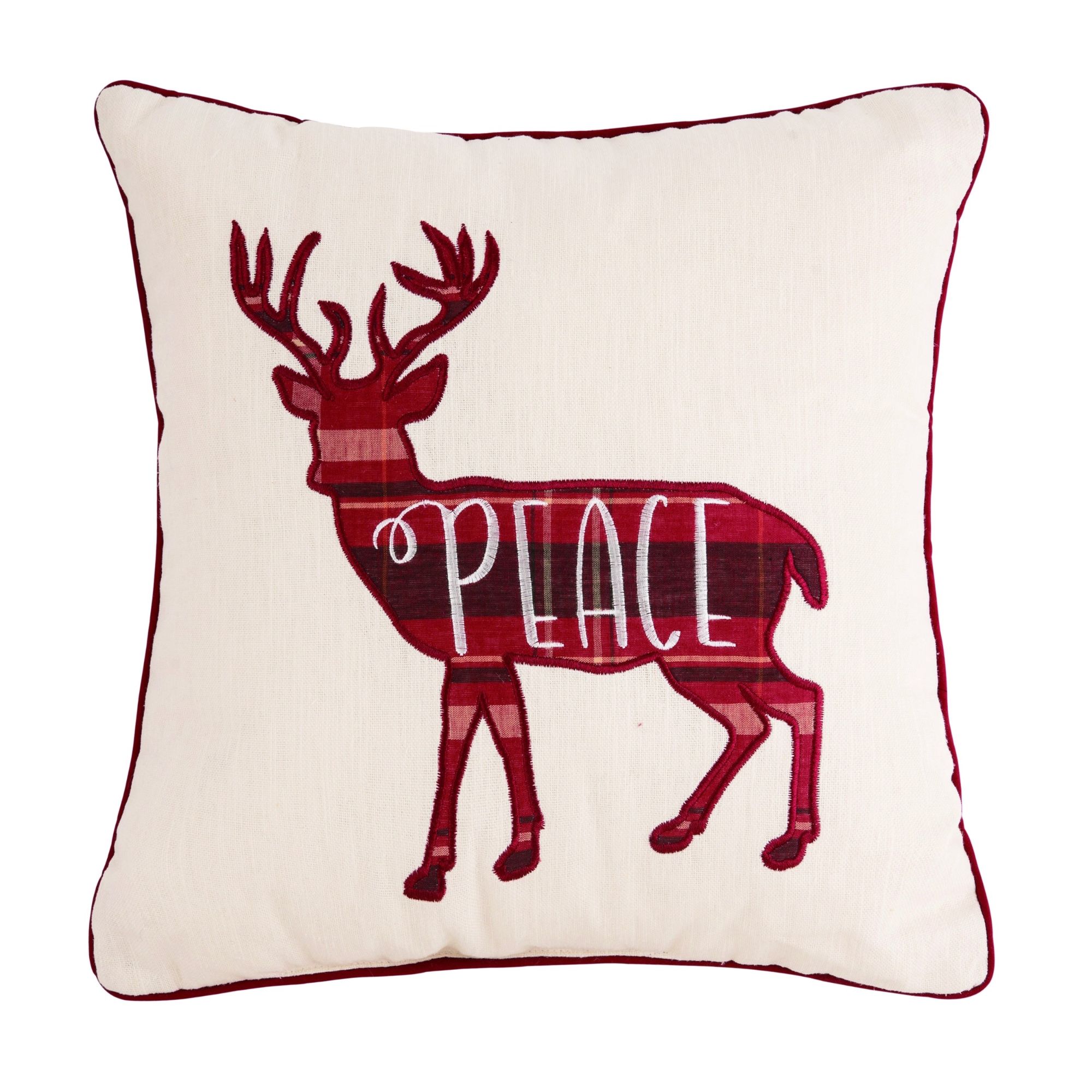 Contemporary Home Living 16" White and Red Plaid Reindeer Square Christmas Throw Pillow