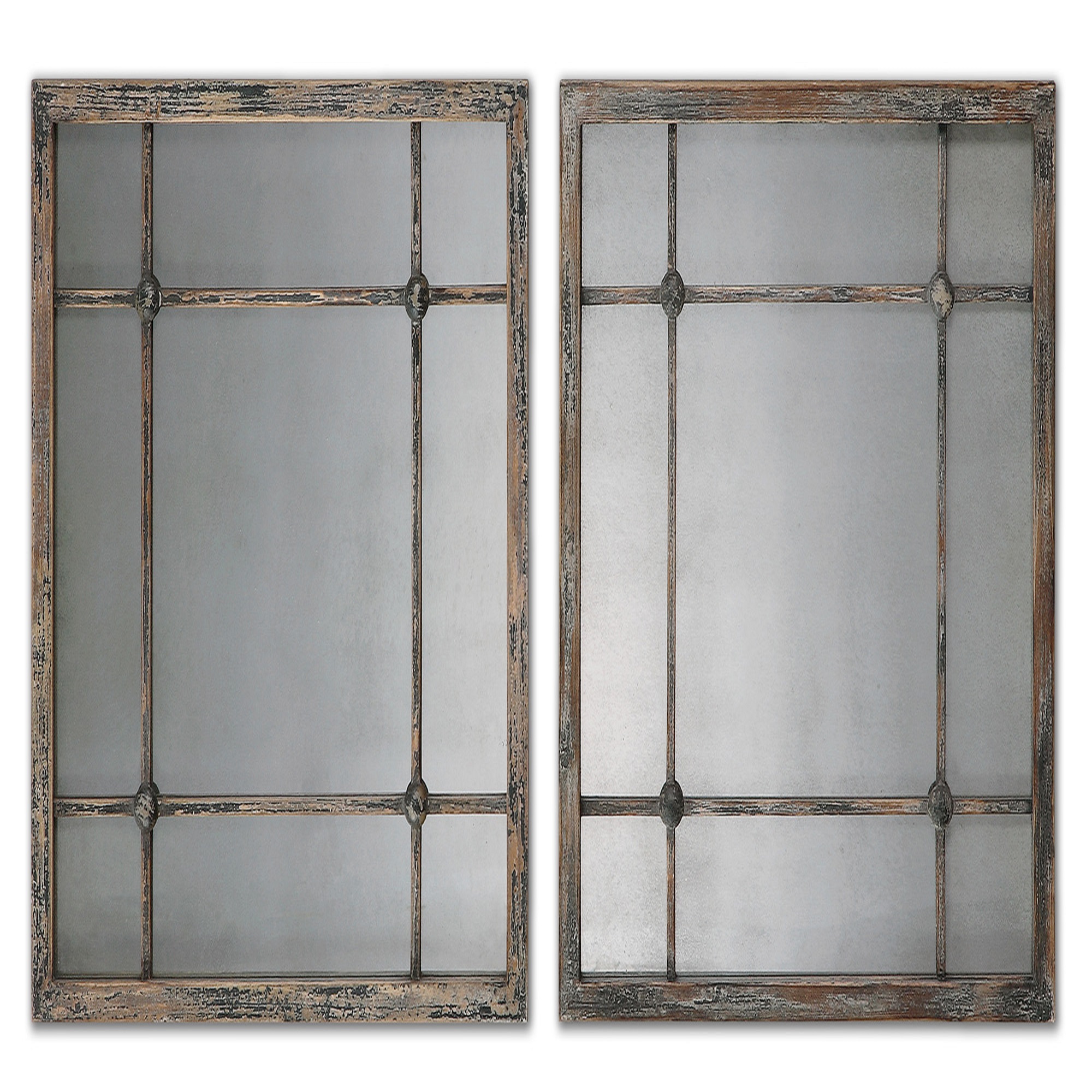 Diva At Home Set of 2 Distressed Blue and Ivory Wood Framed Antiqued Square Wall Mirrors