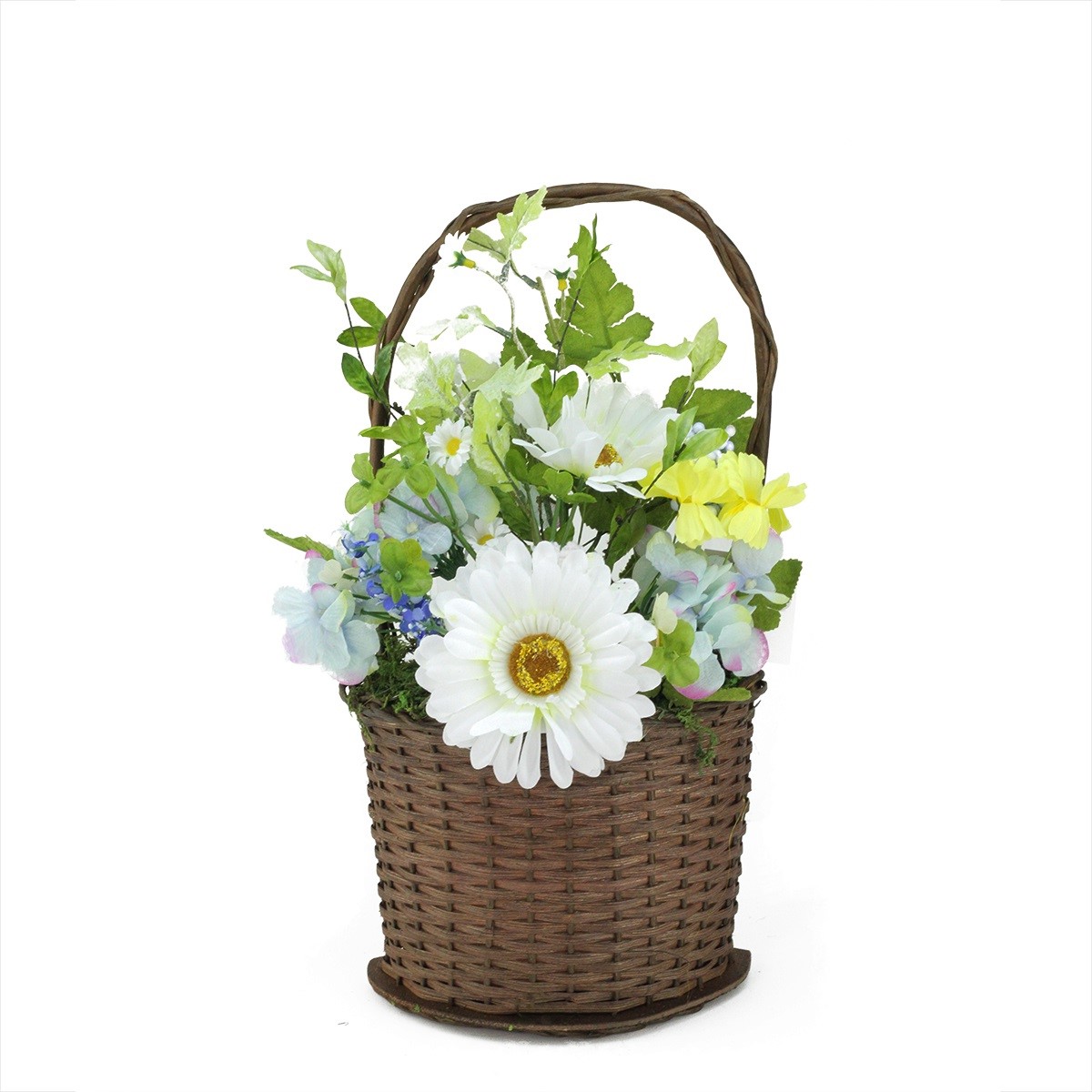 Darice 14.5" Blue and White Mixed Flower Artificial Spring Floral Arrangement with Basket