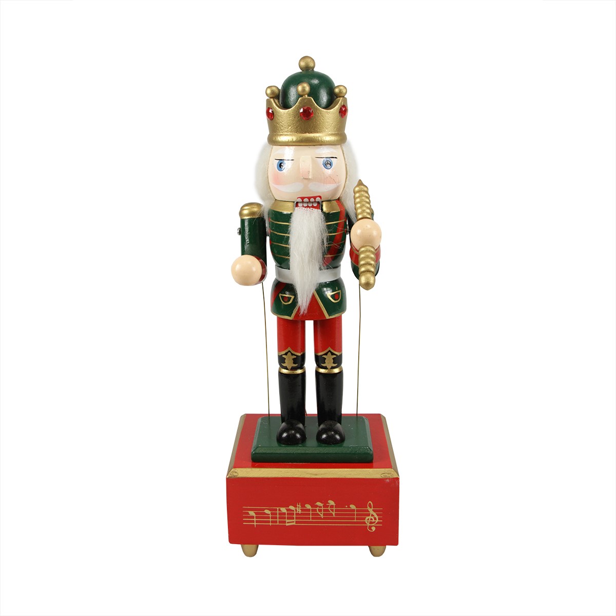 Nutcracker Factory 12" Red and Green Animated King with Scepter Christmas Nutcracker