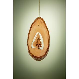 Earthwood 4" Brown Olive Wood Christmas Tree in Rustic Bark Slice