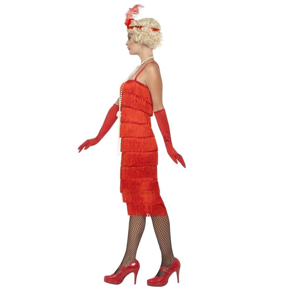 Smiffys 44" Red Flapper Women Adult Halloween Costume with Headband and Gloves - X1