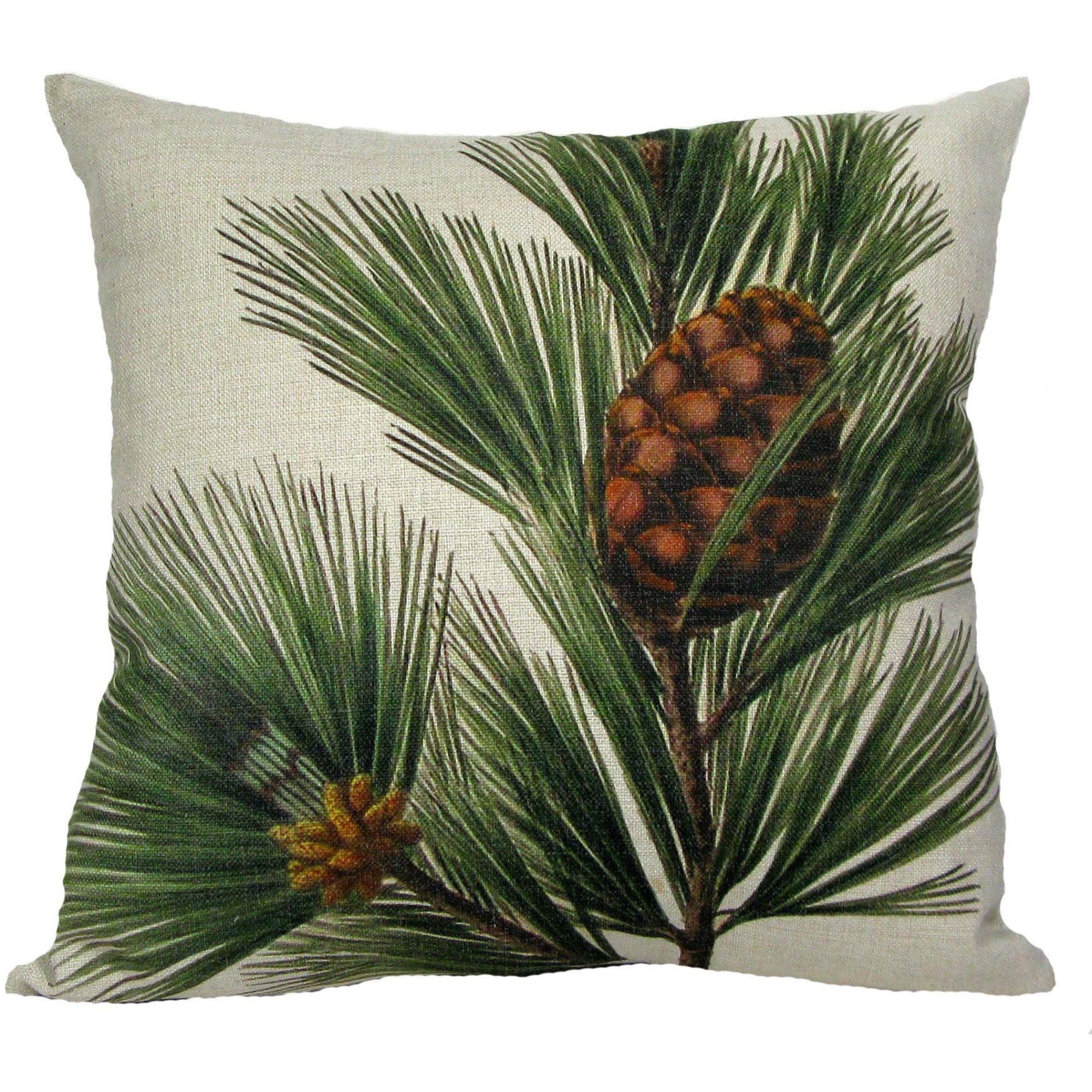 Golden Hill Studio 18" Green Pine Cone and Bough Square Christmas Throw Pillow Cover